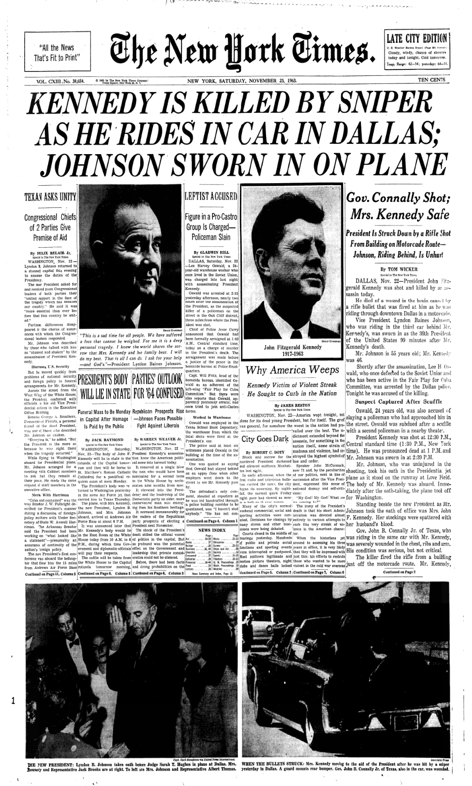 Публікація The Times про вбивство Кеннеді в 1963 році.